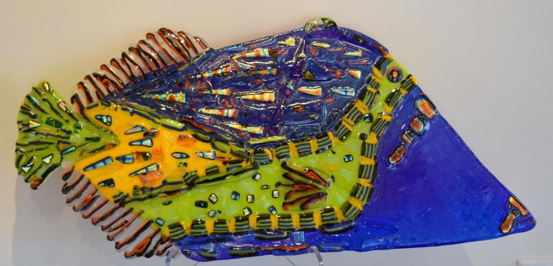 'POLLY THE PARROT FISH'   (Got Crackers?)     25" x 16" Fused Glass $650.00